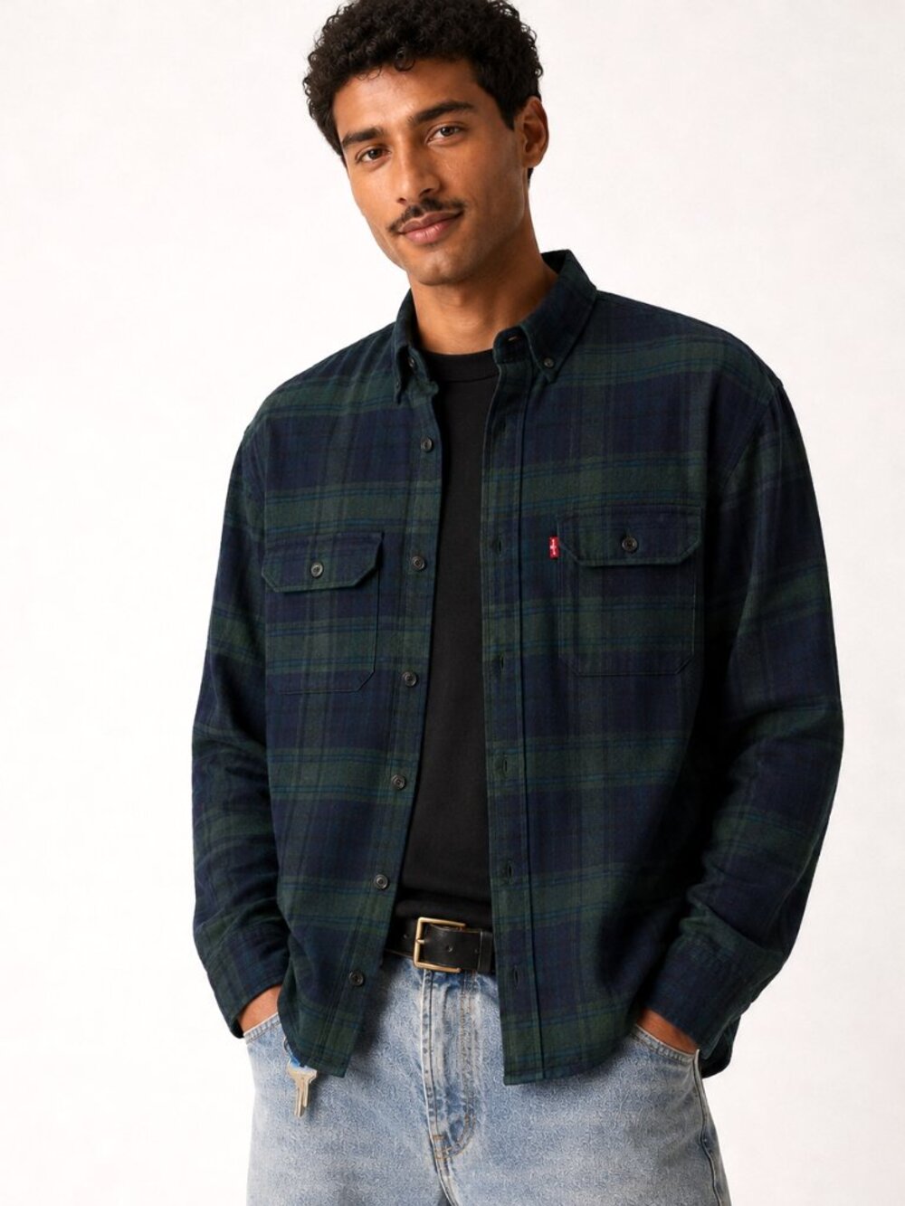 Levi’s Men’s green/navy Plaid Stretch Worker Shirt (M)
